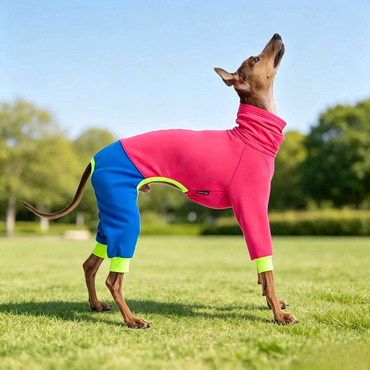Warm Dog Clothes, High Neck Fleece Jumpsuit for Greyhound Whippet Dogs, Four-Legged Stretchy Pet Pajamas, Soft Full Body Clothes