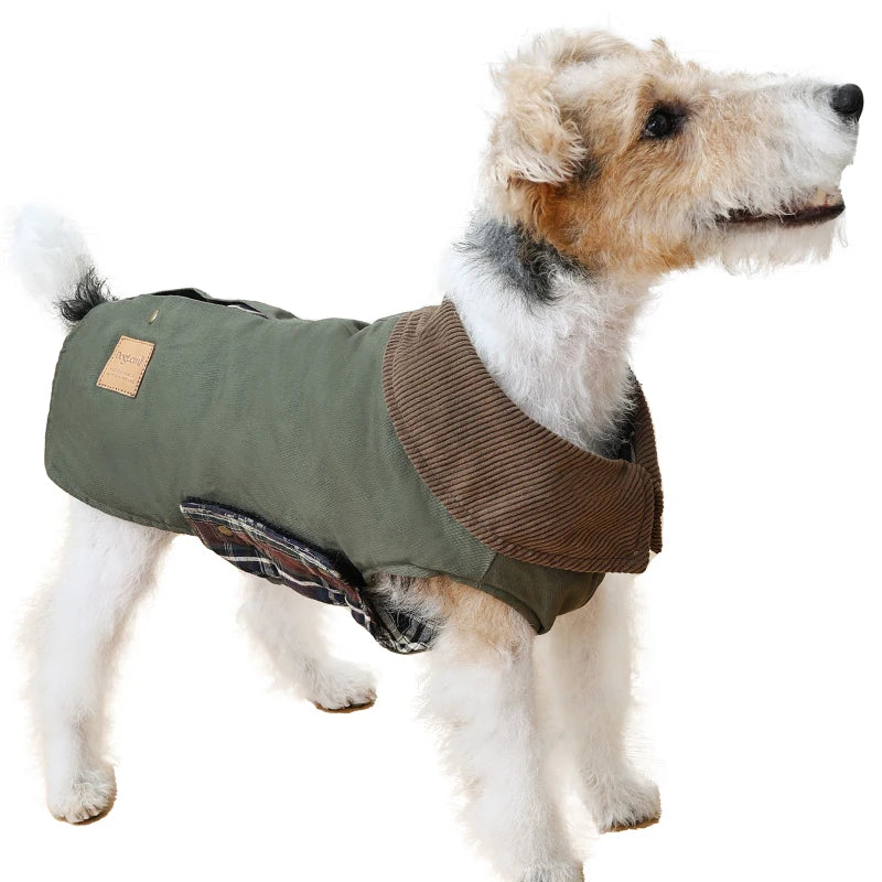 Dog Trench Coat with Plaid Inner Autumn Winter Windproof Dog Jacket for All Breeds Waterproof Soft Shell Windbreaker for Dogs