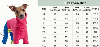Warm Dog Clothes, High Neck Fleece Jumpsuit for Greyhound Whippet Dogs, Four-Legged Stretchy Pet Pajamas, Soft Full Body Clothes