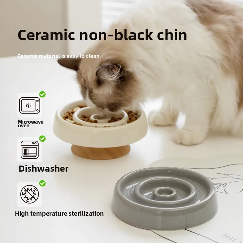 New Ceramic Cat Slow Food Bowl Anti‑choking Feeding Dish Small Dog Food Bowl Non‑slip Pet Supply Accessories For Puppy Kitten