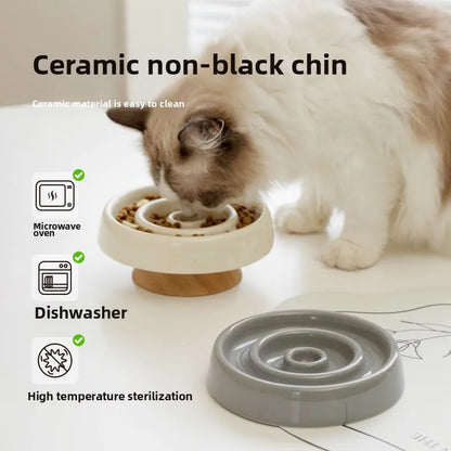 New Ceramic Cat Slow Food Bowl Anti‑choking Feeding Dish Small Dog Food Bowl Non‑slip Pet Supply Accessories For Puppy Kitten