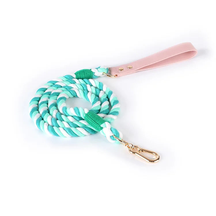 Wholesale Handmade Woven Colorful Pet Dog Leash Set Leather Dog Collar Supplies Cross-Border