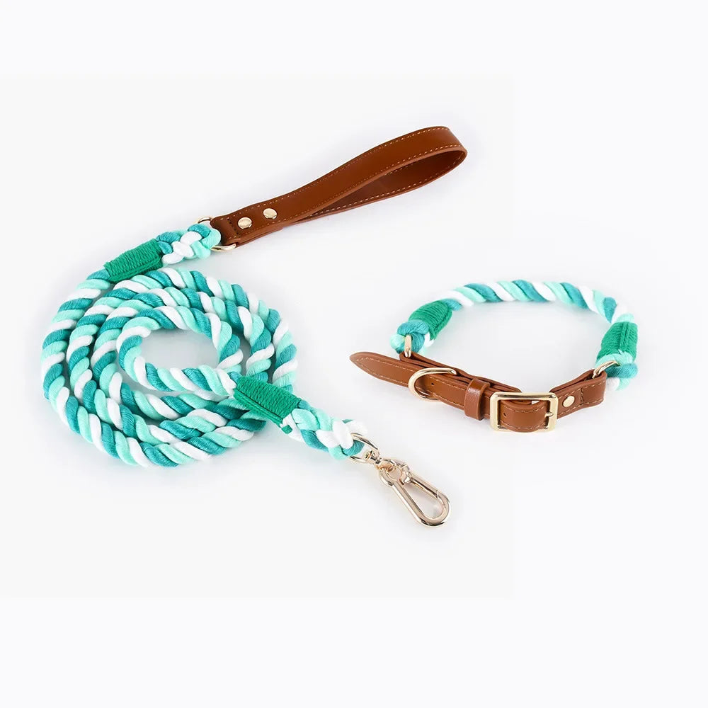 Loudik Woven Cotton Rope Pet Dog Traction Rope Collar Set Dog Rope Medium and Large Dog Pet Supplies Outgoing Puppy Accessories