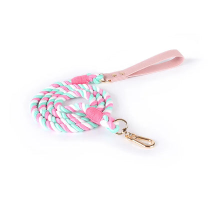 Wholesale Handmade Woven Colorful Pet Dog Leash Set Leather Dog Collar Supplies Cross-Border