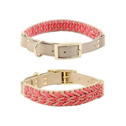 Hand-Woven Dog Collar and Leash Set Adjustable PU Leather Pet Collar Strong Climbing Rope Dog Lead for Small Medium Large Dogs