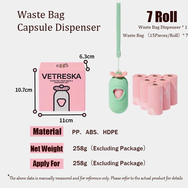Flower Capsule Dog Poop Bag Dispenser Set Scented Portable Outdoor Walking Pet Waste Bag Holder For Dog Cat Litter Garbage Clean