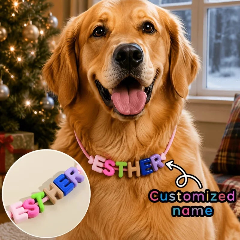 Personalized Pet Name Necklace Adjustable Colorful Letter Bead Collar Custom Puppy Dog Cat ID Jewelry Gift 1-12 Letters