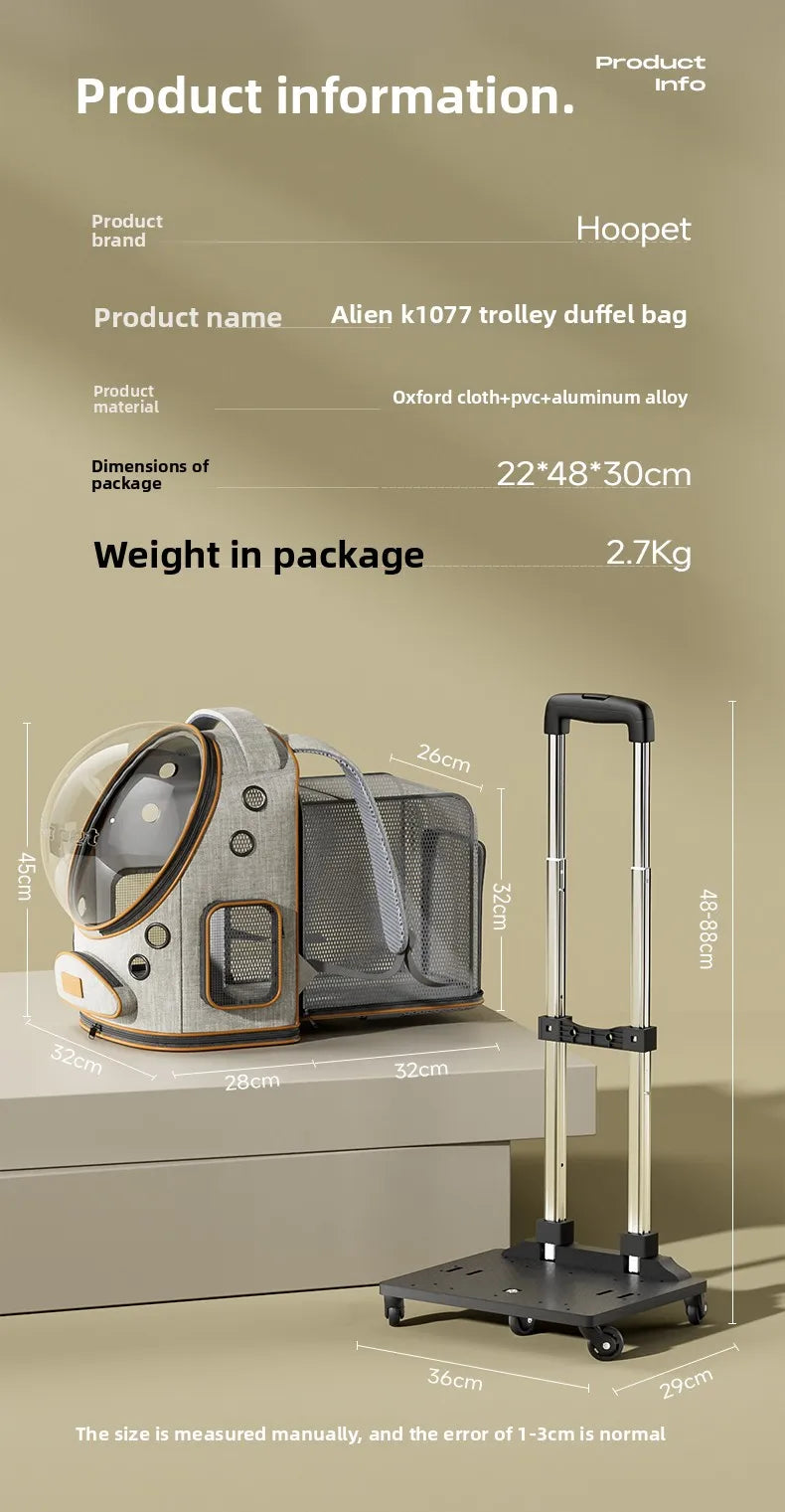 Large Pet Trolley Suitcase for Cats Dogs, Space Capsule Backpack for Outdoor Travel, Pet Accessory