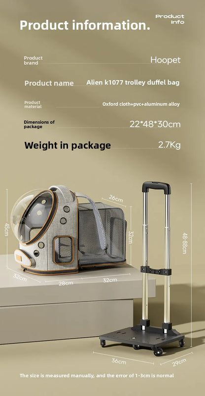 Large Pet Trolley Suitcase for Cats Dogs, Space Capsule Backpack for Outdoor Travel, Pet Accessory