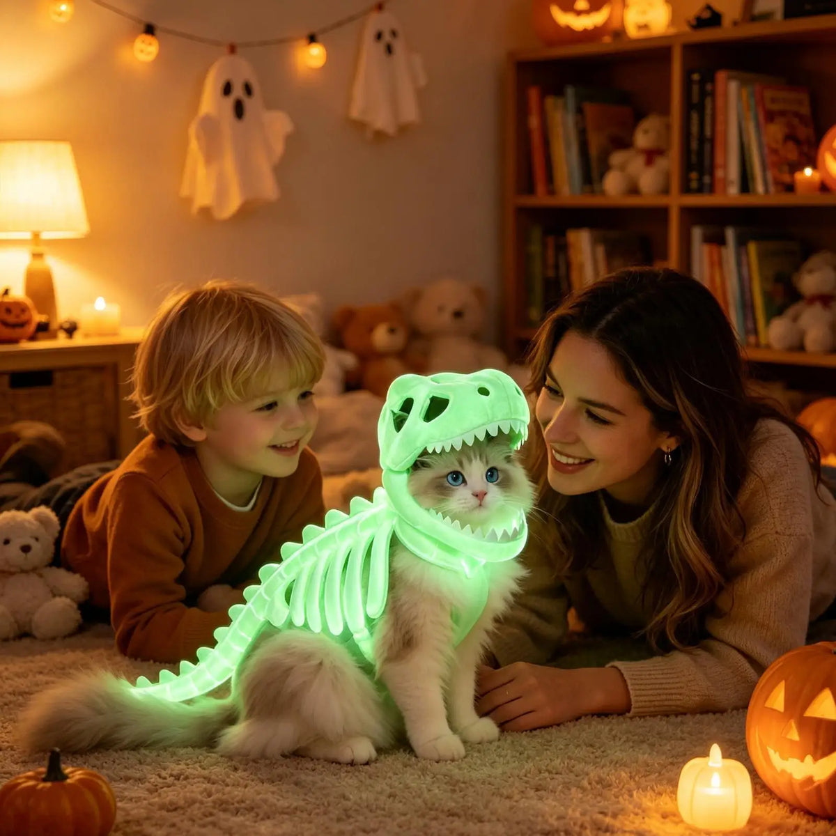 3D Skeleton Pet Dinosaur Costume Realistic Dinosaur Skeleton Costume Wearable Cat/Dog Halloween Costumes Pet Dino Hood Outfits