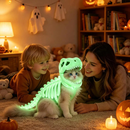 3D Skeleton Pet Dinosaur Costume Realistic Dinosaur Skeleton Costume Wearable Cat/Dog Halloween Costumes Pet Dino Hood Outfits
