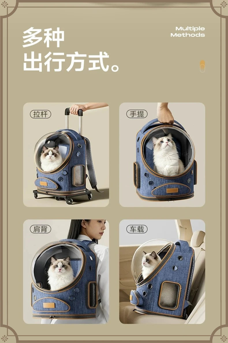 Pet trolley case cat bag going out portable dog going out box large capacity double shoulder pet space capsule cat backpack