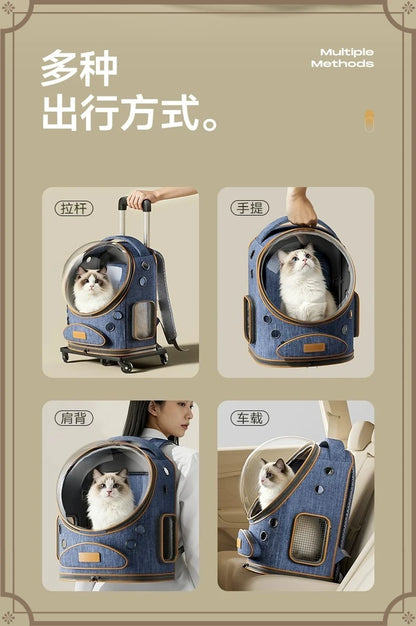 Pet trolley case cat bag going out portable dog going out box large capacity double shoulder pet space capsule cat backpack