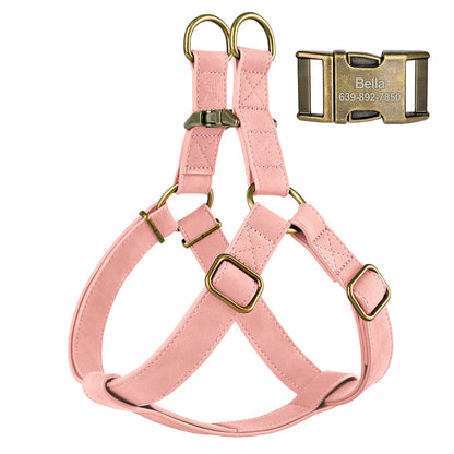 Personalized Dog Harness and Leash Set PU Leather Dogs Harness Free Engraved ID Buckle for Small Medium Large Dogs Pitbull Pug