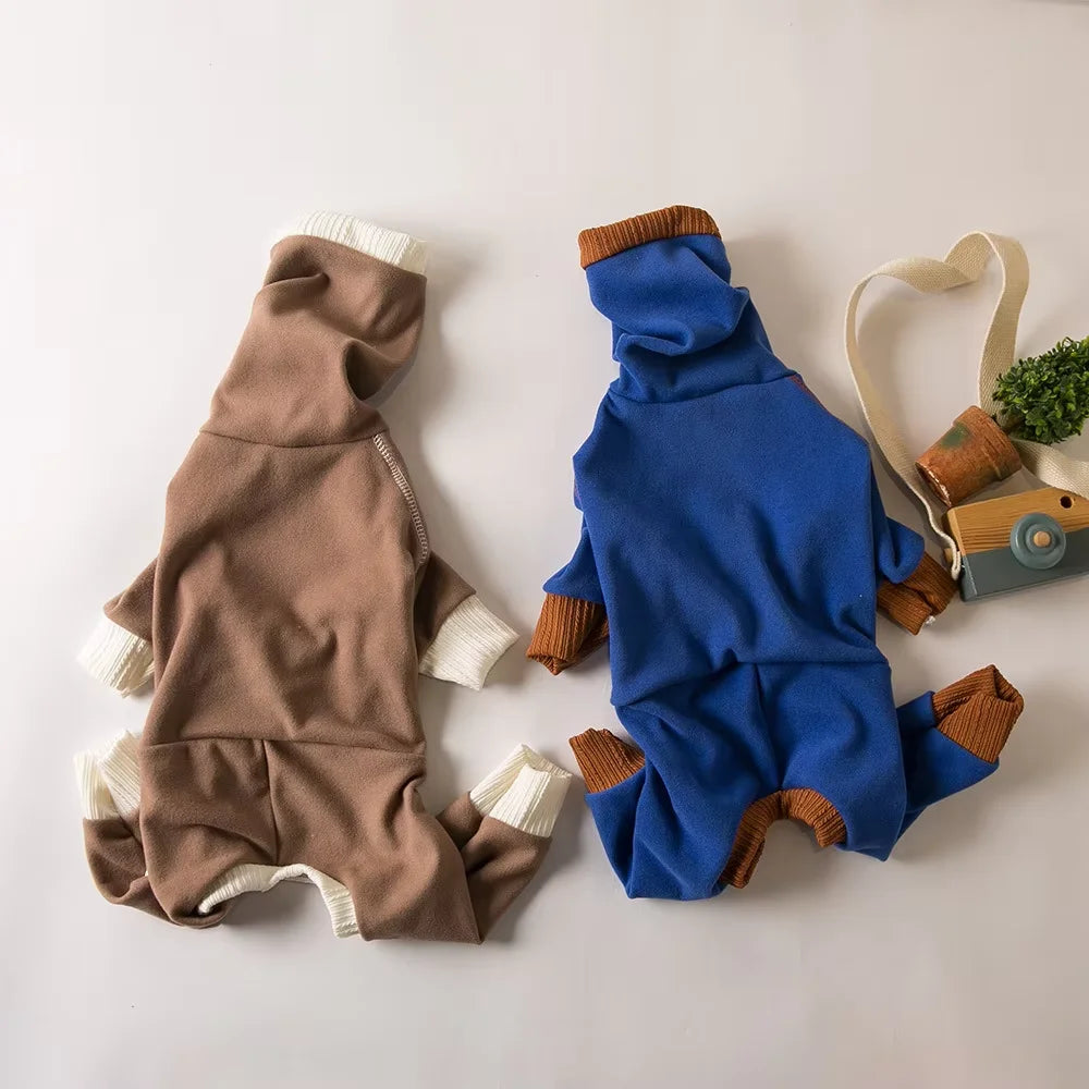 Warm Dog Clothes, High Neck Fleece Jumpsuit for Greyhound Whippet Dogs, Four-Legged Stretchy Pet Pajamas, Soft Full Body Clothes