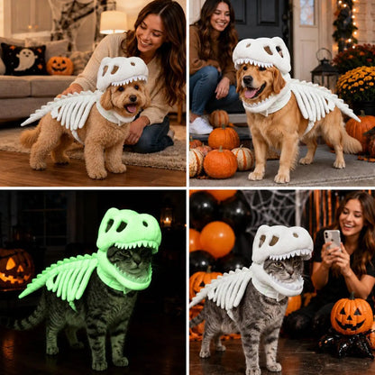 3D Skeleton Pet Dinosaur Costume Realistic Dinosaur Skeleton Costume Wearable Cat/Dog Halloween Costumes Pet Dino Hood Outfits