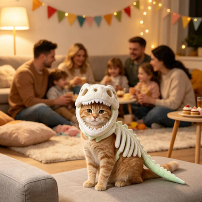 3D Skeleton Pet Dinosaur Costume Realistic Dinosaur Skeleton Costume Wearable Cat/Dog Halloween Costumes Pet Dino Hood Outfits