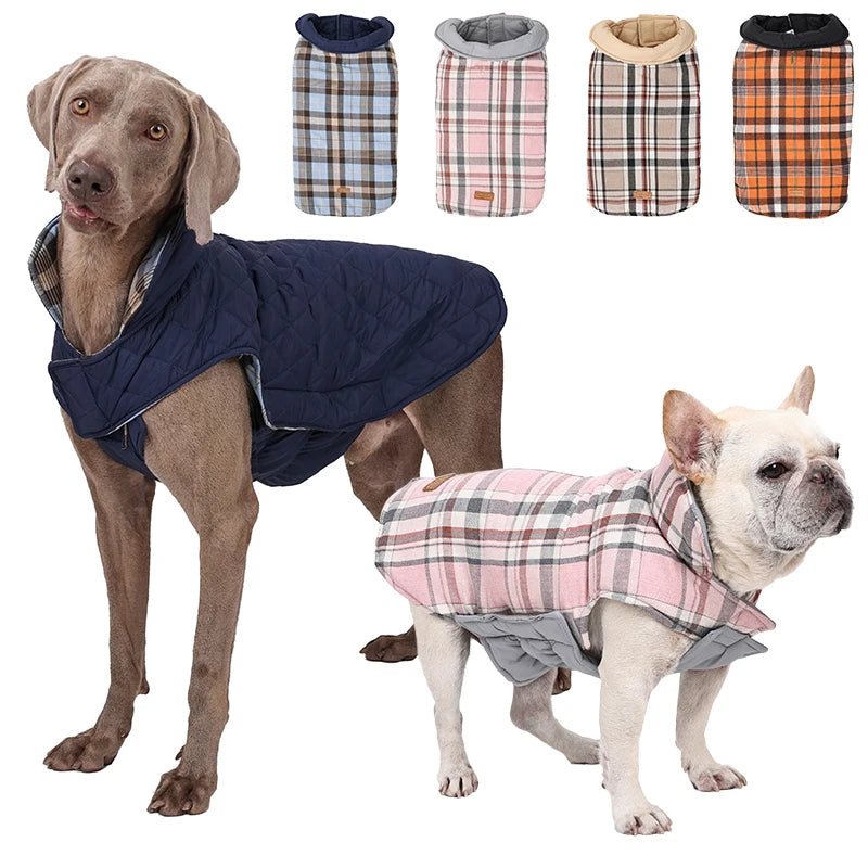 Reversible Dog Jacket Winter Dog Clothes Waterproof Checked Soft Quilted Coat for Small Large Dogs Warm Pet Vest French Bulldog