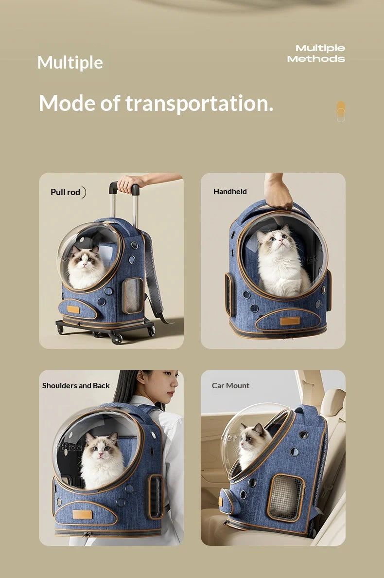 Large Pet Trolley Suitcase for Cats Dogs, Space Capsule Backpack for Outdoor Travel, Pet Accessory