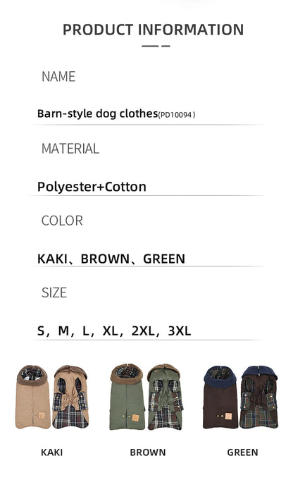 Dog Trench Coat with Plaid Inner Autumn Winter Windproof Dog Jacket for All Breeds Waterproof Soft Shell Windbreaker for Dogs