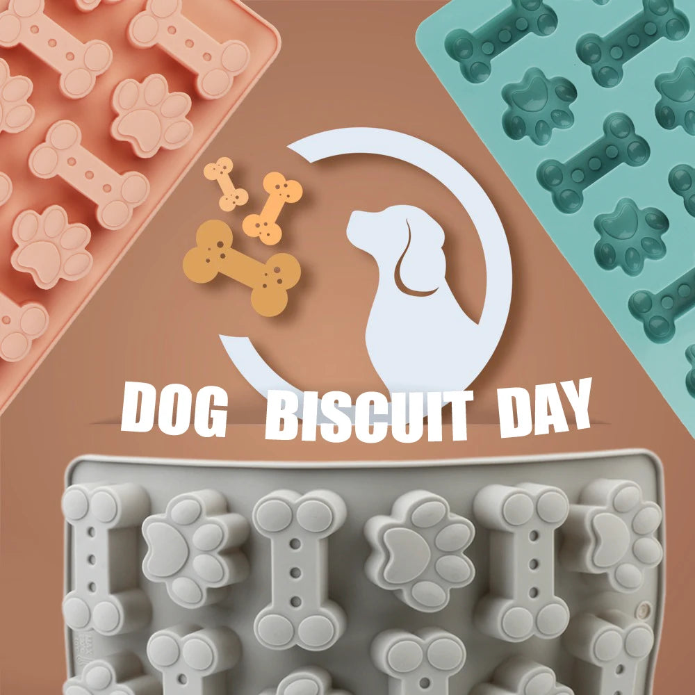 1Pcs Silicone Mold for Dog Biscuits Pink/Blue/Gray Dog Bone Paw Cookie Mold for Dog Treats Ice Cubes Chocolate And Cake Candy