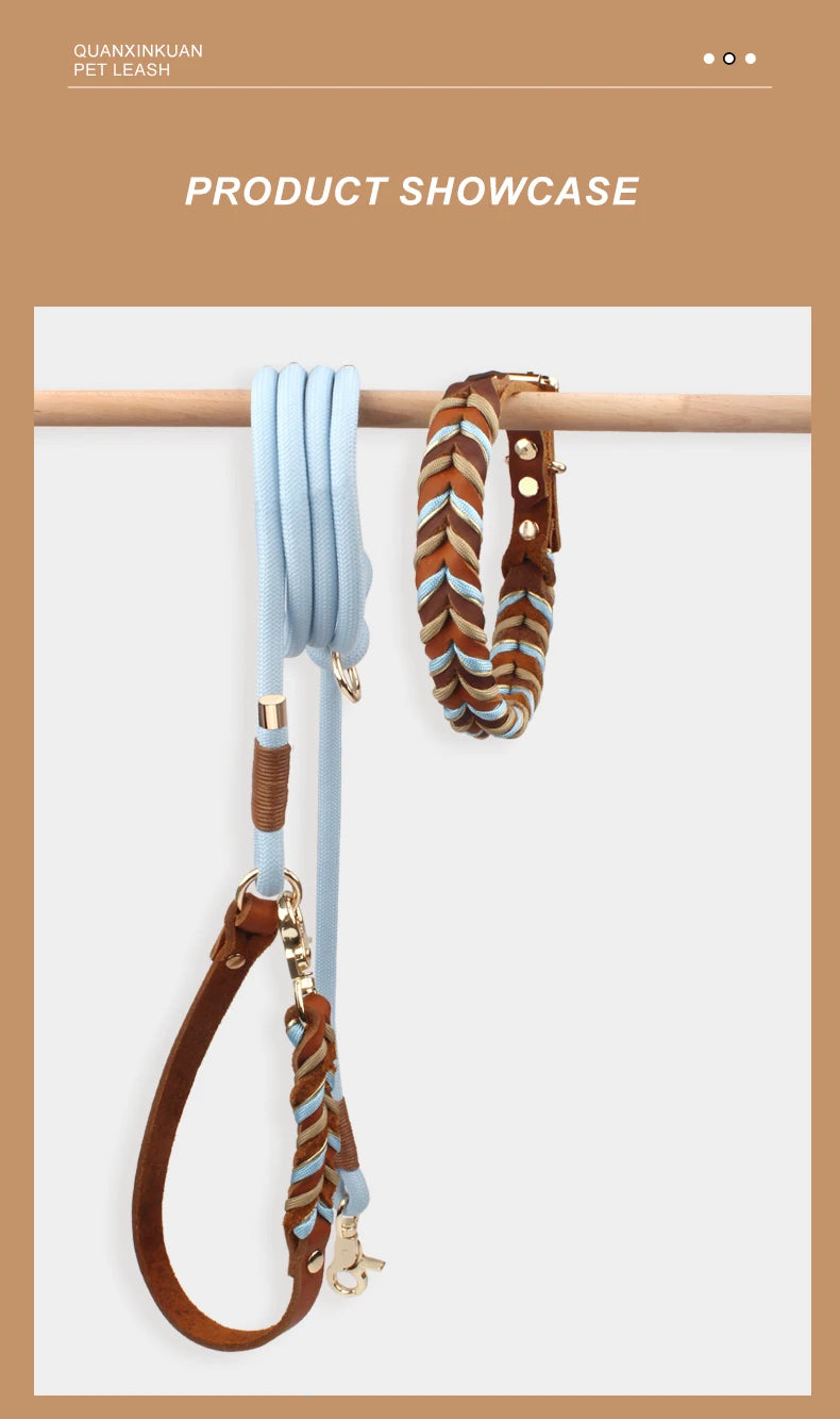 New Style Leather Leashes And Collars For You Dog Soft Nylon Braided Pet Shepherd Collar Medium Large Dogs Strong Pulling Set