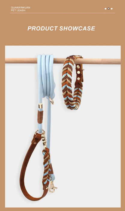 New Style Leather Leashes And Collars For You Dog Soft Nylon Braided Pet Shepherd Collar Medium Large Dogs Strong Pulling Set