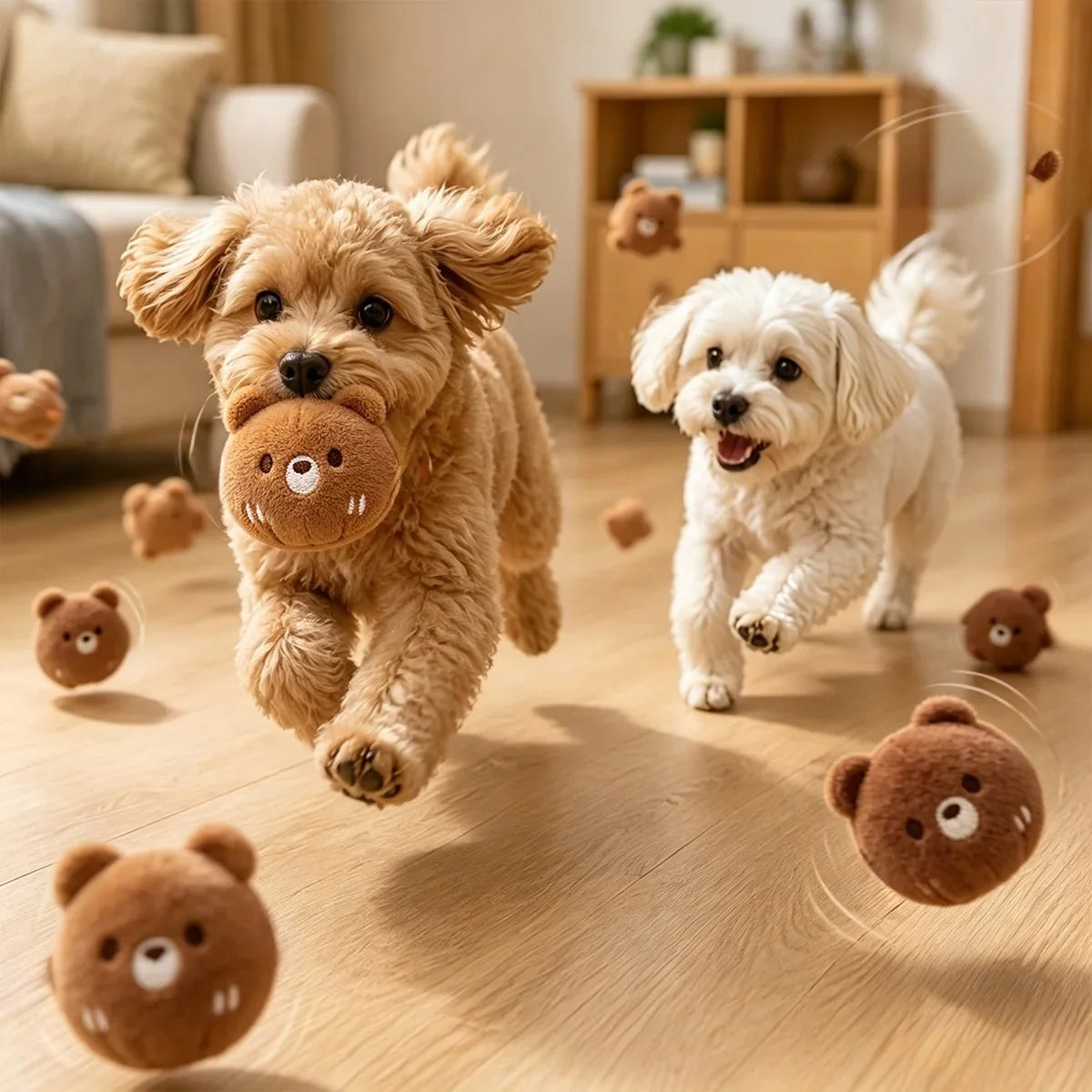 One brown panda bouncy ball with sound, suitable for cats, scratching, and teething. It's a pet toy, dog teething toy, and featu