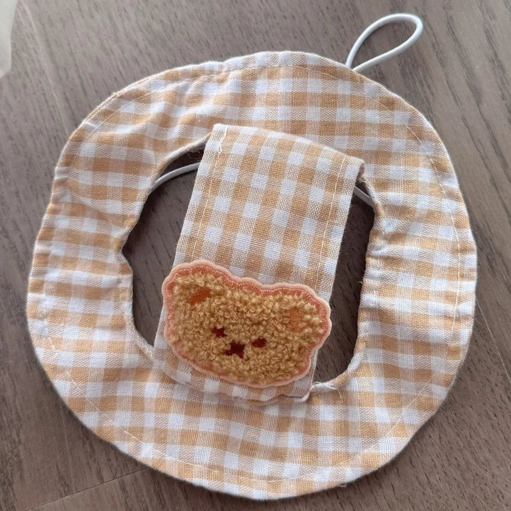 Breathable Pet Bucket Hat Adjustable Plaid Print Dog Sunshade Hat With Ear Hole Cartoon  Cat  For Travel Hiking Outdoor