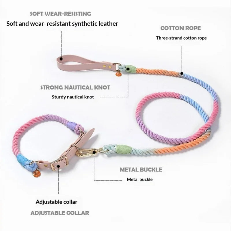 Wholesale Handmade Woven Colorful Pet Dog Leash Set Leather Dog Collar Supplies Cross-Border