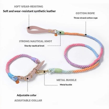 Wholesale Handmade Woven Colorful Pet Dog Leash Set Leather Dog Collar Supplies Cross-Border