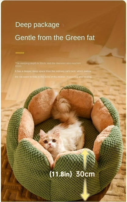 Petal Shaped Pet Bed, Plush Round Dog & Cat Cushion Mat with Knitted Texture, Ultra Soft Warm Nest for Kittens Puppies in Winter