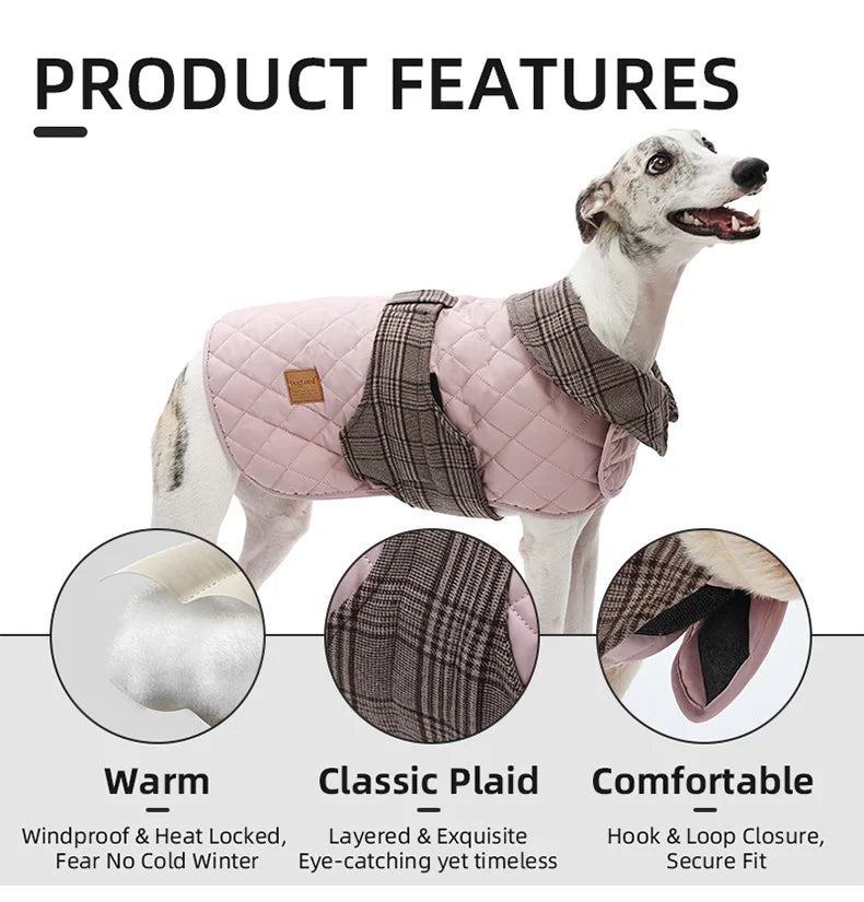 Autumn Winter Luxury Dog Clothes Warm Vintage Plaid Dog Coat Windproof Quilted Puppy Jacket for Small Large Dogs Pet Windbreaker