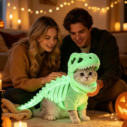 3D Skeleton Pet Dinosaur Costume Realistic Dinosaur Skeleton Costume Wearable Cat/Dog Halloween Costumes Pet Dino Hood Outfits