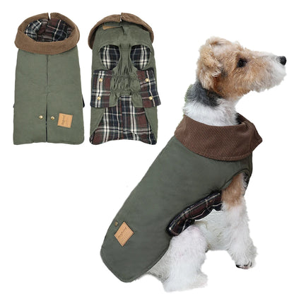 Dog Trench Coat with Plaid Inner Autumn Winter Windproof Dog Jacket for All Breeds Waterproof Soft Shell Windbreaker for Dogs