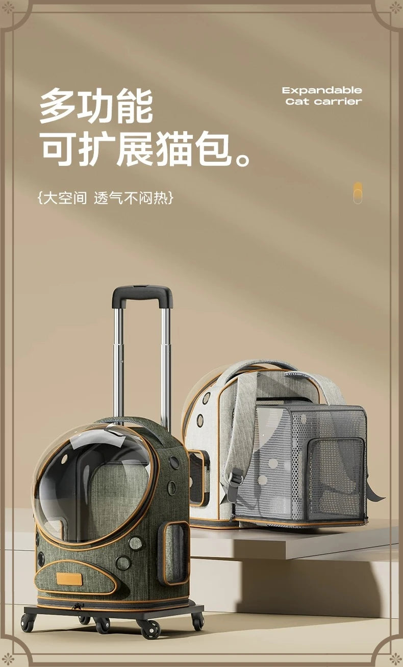 Pet trolley case cat bag going out portable dog going out box large capacity double shoulder pet space capsule cat backpack