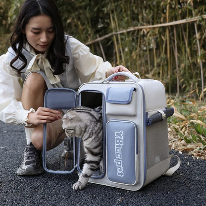 Cat bag, double shoulder, universal in all seasons, anti-stress portable breathable pet bag, portable when going out in summer