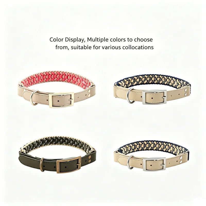 Hand-Woven Dog Collar and Leash Set Adjustable PU Leather Pet Collar Strong Climbing Rope Dog Lead for Small Medium Large Dogs