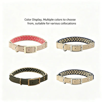 Hand-Woven Dog Collar and Leash Set Adjustable PU Leather Pet Collar Strong Climbing Rope Dog Lead for Small Medium Large Dogs