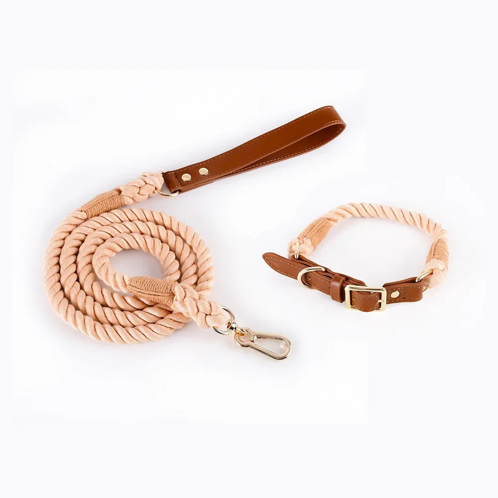 Loudik Woven Cotton Rope Pet Dog Traction Rope Collar Set Dog Rope Medium and Large Dog Pet Supplies Outgoing Puppy Accessories