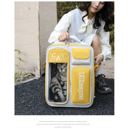 Cat bag, double shoulder, universal in all seasons, anti-stress portable breathable pet bag, portable when going out in summer