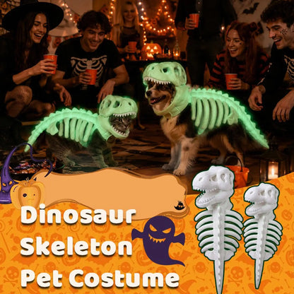 3D Skeleton Pet Dinosaur Costume Realistic Dinosaur Skeleton Costume Wearable Cat/Dog Halloween Costumes Pet Dino Hood Outfits