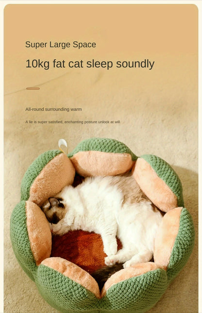 Petal Shaped Pet Bed, Plush Round Dog & Cat Cushion Mat with Knitted Texture, Ultra Soft Warm Nest for Kittens Puppies in Winter
