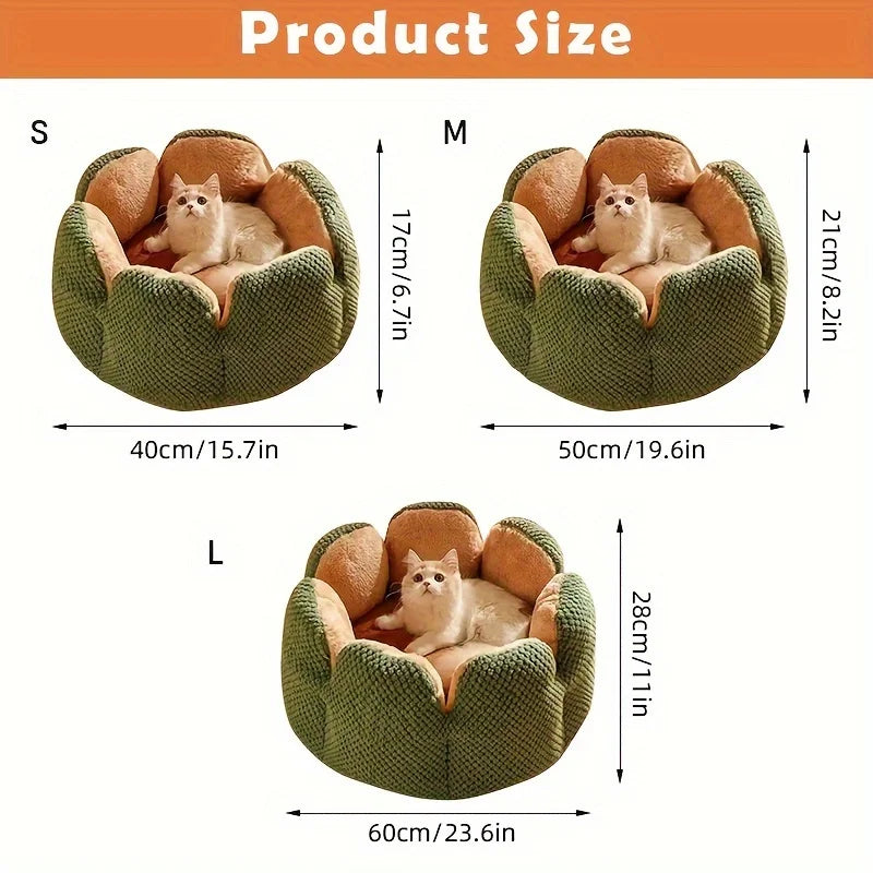 Petal Shaped Pet Bed, Plush Round Dog & Cat Cushion Mat with Knitted Texture, Ultra Soft Warm Nest for Kittens Puppies in Winter