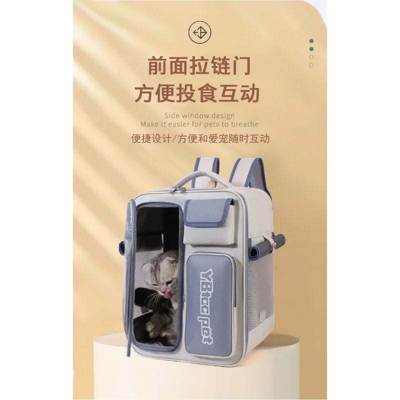 Cat bag, double shoulder, universal in all seasons, anti-stress portable breathable pet bag, portable when going out in summer