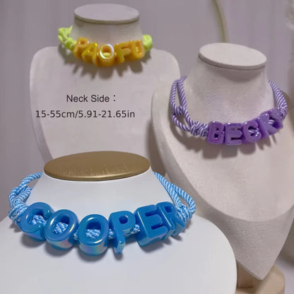 Custom Acrylic Letter Pet Collar with Rainbow Name Beads, Adjustable Woven Rope Collar for Cats Dogs