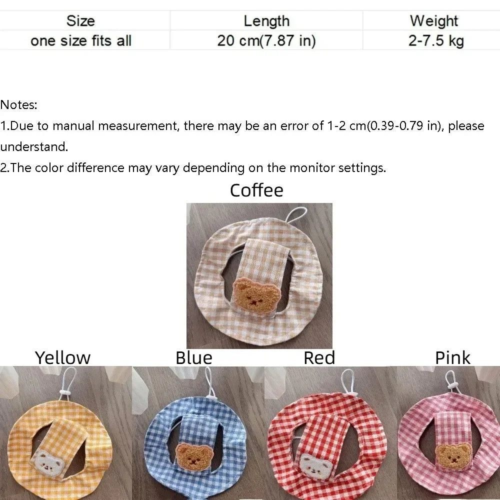 Breathable Pet Bucket Hat Adjustable Plaid Print Dog Sunshade Hat With Ear Hole Cartoon  Cat  For Travel Hiking Outdoor