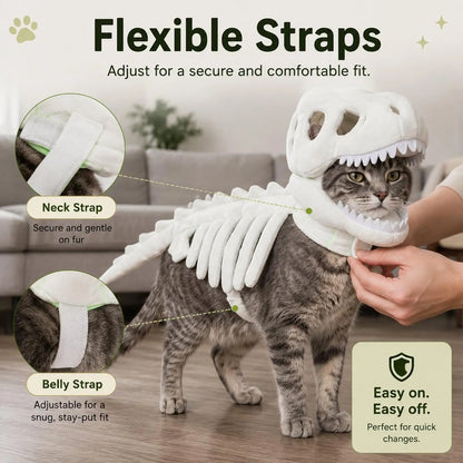 3D Skeleton Pet Dinosaur Costume Realistic Dinosaur Skeleton Costume Wearable Cat/Dog Halloween Costumes Pet Dino Hood Outfits