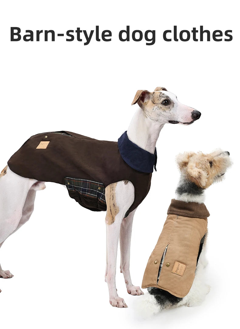 Dog Trench Coat with Plaid Inner Autumn Winter Windproof Dog Jacket for All Breeds Waterproof Soft Shell Windbreaker for Dogs